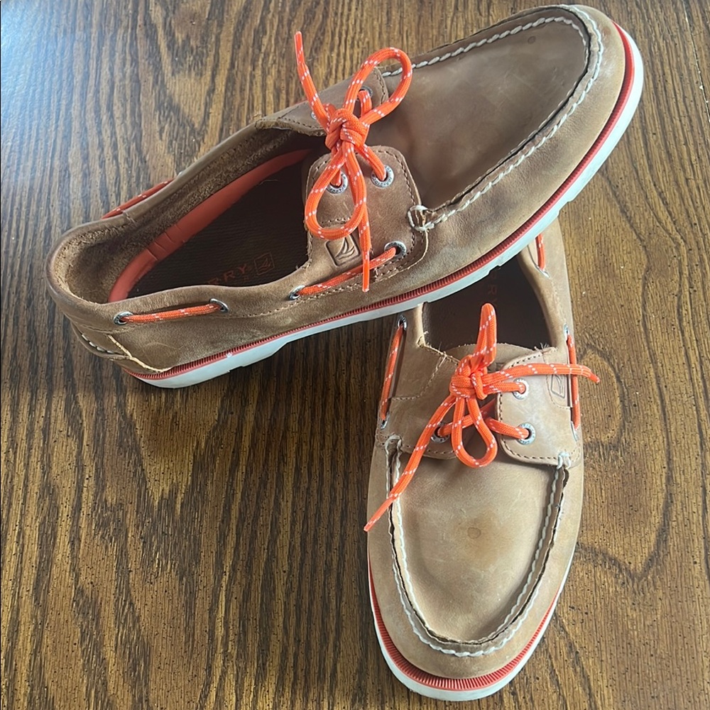 Sperry Brown and Orange Boat Shoes Classic Design